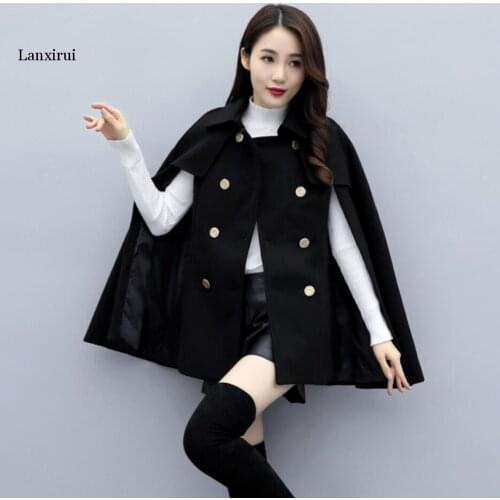 Women Wool Coat New Autumn Fashion Cloak Cape Double Breasted England Style Women Woolen Jacket Outwear