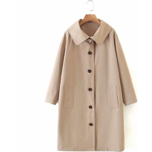 ZXQJ Women Oversize Trench Coat 2021 Autumn Fashion Ladies Solid Color Long Overcoat Female Single-breasted Lapel Windbreaker