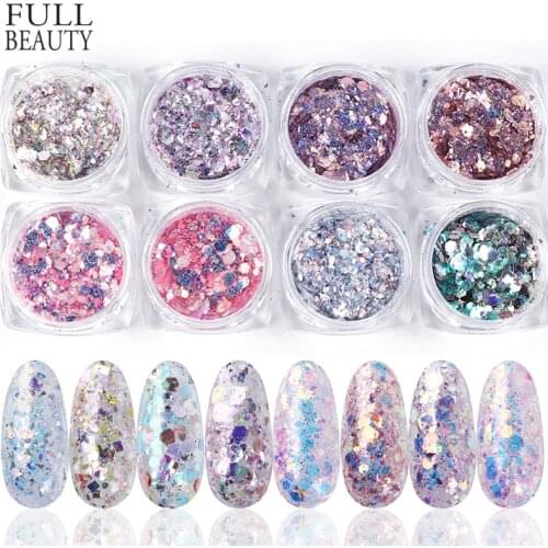1Set Holographic Nail Glitter Set Powder Nail Art Pigment DIY Flake Nail Art Decorations Dust Gel Manicure Pigment CH1506-08