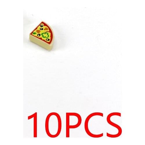 10PCS Piece Of Print Pizza Pattern MOC Building Blocks Tile Construction Classic Brick Toys Kids Learning Education