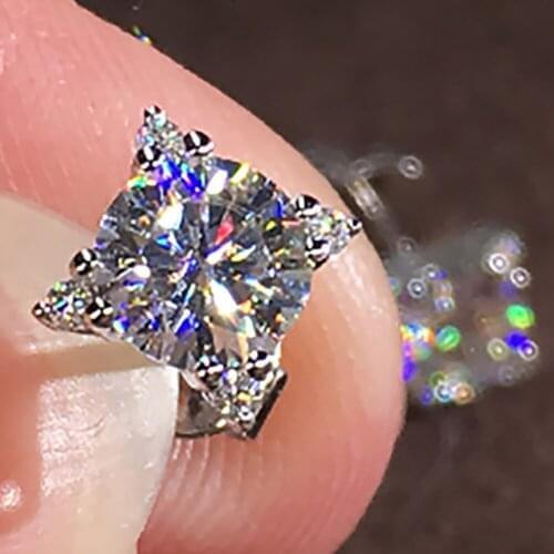 10K White Gold 4 Carat Stud Earrings Women Present Wedding Anniversary Engagement Party 2 ct Round Square Moissanite Diamond
