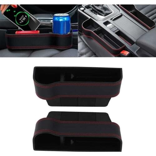2pcs Wireless Charger Car Seat Gaps Storage Box Pocket PU Leather Large Capacity Organizer Universal Parts