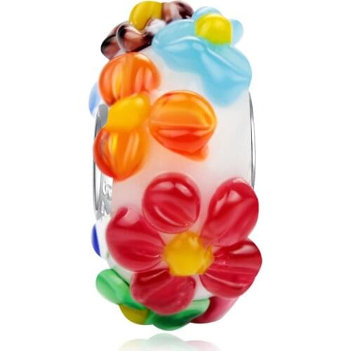 3D Flower Charms Fit pandora bracelet high quality glass bead diy pendant jewelry bangle for women fashion gift