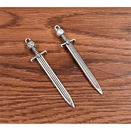 67*14mm 6pcs Antique Silver Plated Sword Charms Pendant For DIY Necklace Bracelet Jewelry Accessories