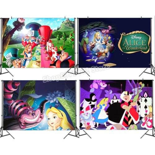 Alice In Wonderland Backdrops Disney Back Drops for Photography Backdrop Birthday Background Props Kids Party Decor Gifts
