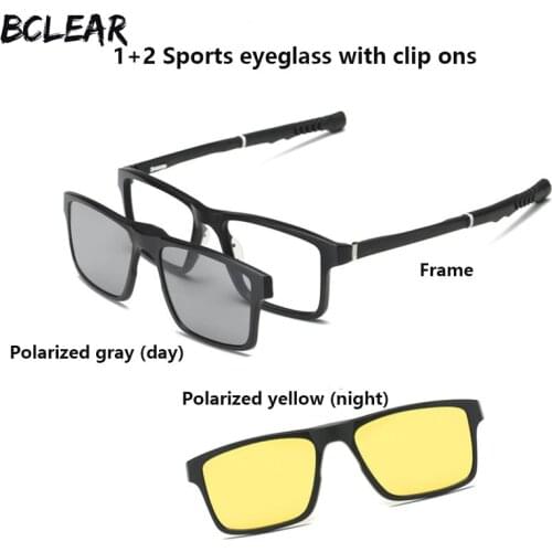BCLEAR Sports leisure optical frame clip-ons unisex myopia spectacle eyeglasses polarized sun lens night vision magnet clip on
