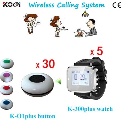 Wireless Waiter Call System Casino Watch Caller Small Wireless Buzzer (5 Wrist Watch 30 Call Button)