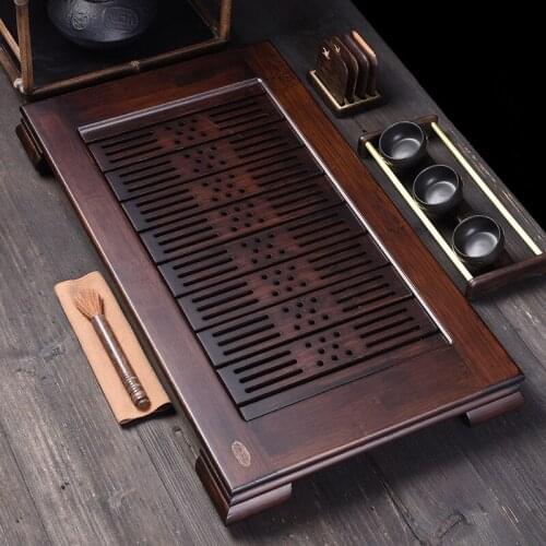 Bamboo Tea Tray Water Storage Eco Friendly Chinese Dry Bubble Large Tea Tray Drainage Drawer Plateau De Service Teaware DF50CP