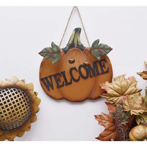 Halloween Wood Pumpkin Hanging Decoration Welcome Sign Rustic Pastoral Plaque Pendant Props Halloween Event Party Decor