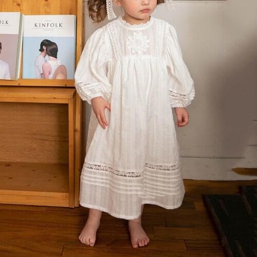 Girls Sweet Round Collar Childrens Casual Dress 2021 New Girls White Fashion Tutu Dresses And Loose Cosy Baby Kids Cute Clothes