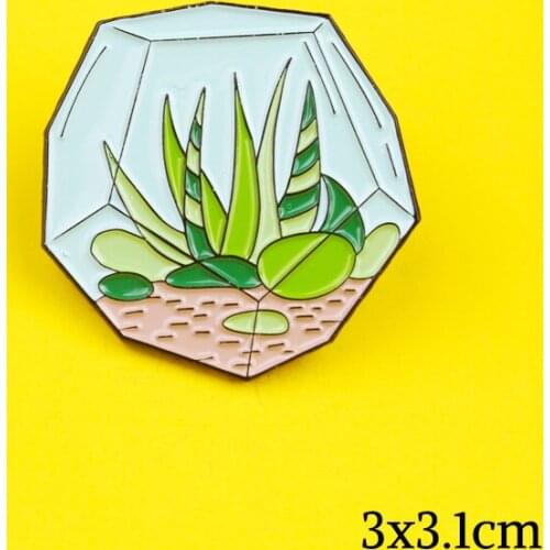 Cactus Plant Enamel Pins Aloe Cactus Crystal Brooches Terrarium Cactus Aloe Brooches For Kids Clothes Jacket Gift for Friends