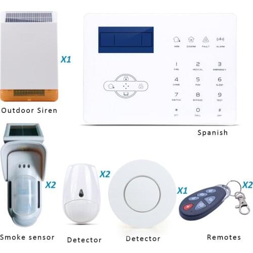 Spanish GSM Alarm System Customerized Home Alarm System with Outdoor Solar PIR Sensor and Solar Outdoor Siren
