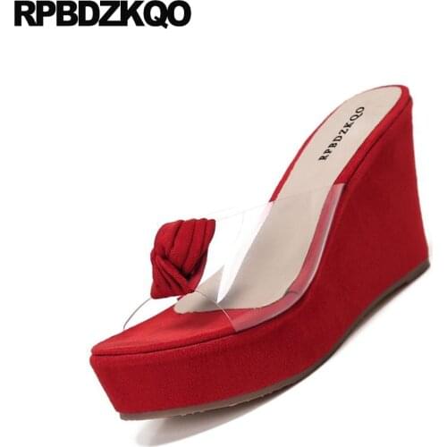 Wedge Sandals High Heels Platform Open Toe 2018 Transparent Slides Cheap Pvc Pumps Summer Sexy Shoes Red Large Size Women 11