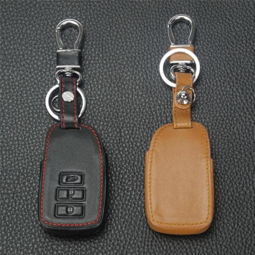 Kutery Leather Key Case Cover For Toyota Camry Crown 3Buttons Remote Car Key Protector With Key Chain