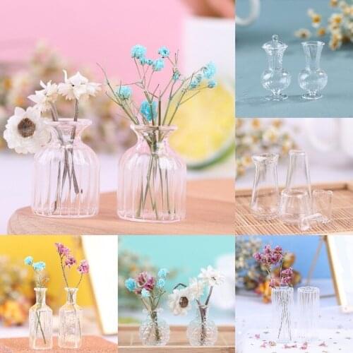 New Hot！1:12 Dollhouse Miniatures Transparent Glass Vase Model Doll House Flowerpot Vase Decor Toy Decor Doll House Accessories
