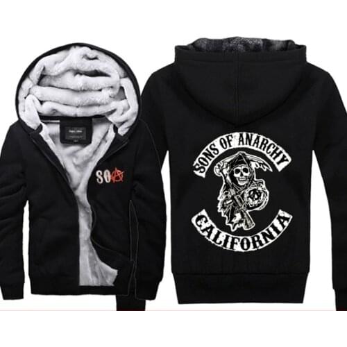 Sons of Anarchy chaos fleece cotton coats Liberalism Jax teller winter zipper Print Mens Hoodies Jacket MC Thicken Sweaterwear