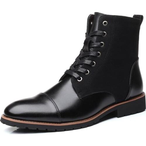 Big Size Cowboy Boots Men Leather Shoes Men Pointed Toe Brown Boots Fall Winter High Quality Black Outdoor Antiskid Formal Boot
