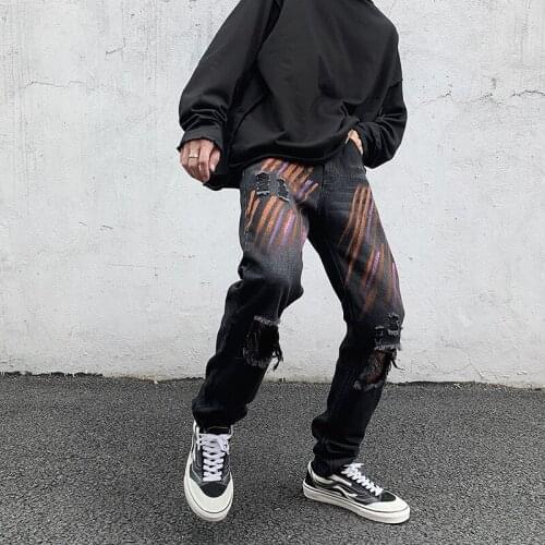 Mens Ripped Jeans Vintage High Street Casual Denim Pants Men Holes Hip Hop Trousers Fashion Loose Straight Homens Jeans 5XL-M