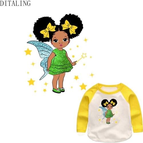 Black Girl With Wings Thermal Sticker On Clothing Iron On Transfers Patch DIY Kids T-Shirt Washable Appliqued On Clothes Sticker