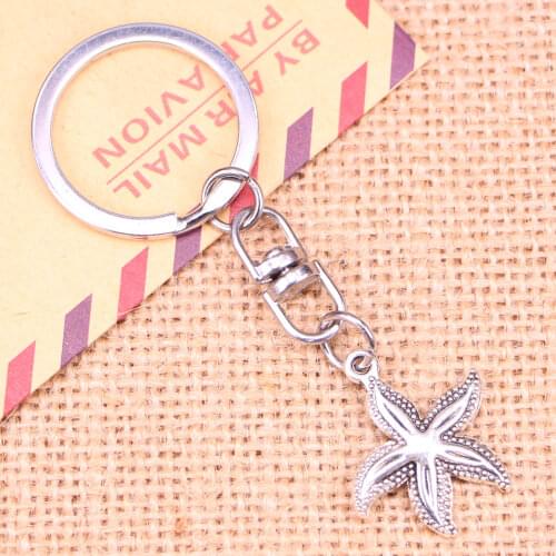 New Fashion Keychain 25x23mm starfish Pendants DIY Men Jewelry Car Key Chain Ring Holder Souvenir For Gift