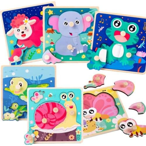 Montessori Educational Wooden 3D Puzzle Baby Toys Cartoon Vehicle Animal Hand Grab Boards Toys Tangram Jigsaw Game For Children