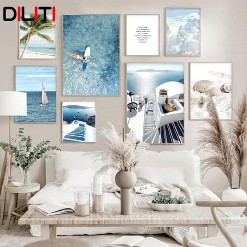 Ocean Beach Shell Starfish Canvas Painting Sky Cloud Wall Art Nordic Posters and Prints Pictures for Living Room Home Decor