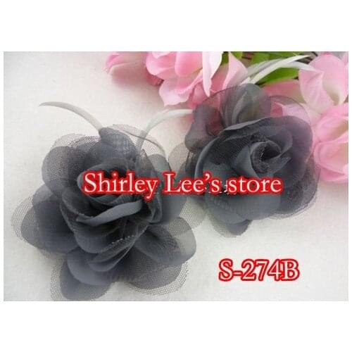 Wholesale -- 72 X FASHION 10CM Gray BROOCH ROSE FEATHER FLOWER BACKSIDE HAVE PIN (S-274B),CORSAGE*FREE SHIPPING BY EMS