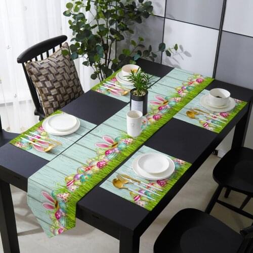 Easter Spring Colored Egg Bunny Table Runner Placemat Set Tablecloth Dining Table Mat Home Wedding Table Decoration