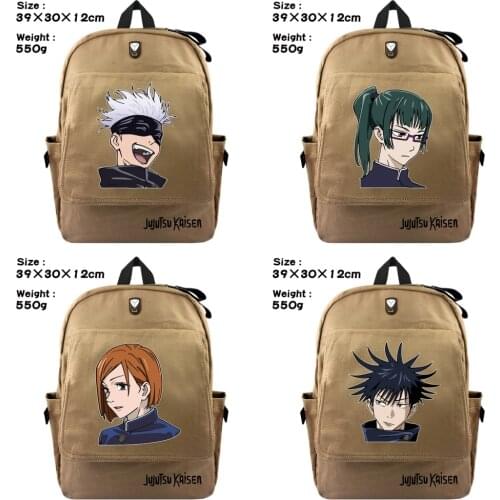 Jujutsu Kaisen Casual Backpack Student Zip Shoulders Travel Laptop Bag Canvas Rucksack Fashion Unisex Large Capacity School Bag