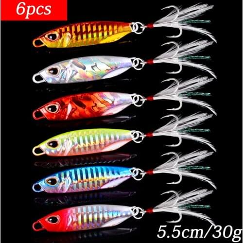 6pcs/lot Metal Cast Jig Spoon Sea Bass Fishing Lure Set 10G/15G/20G/30G/40G Shore Casting Jigging Fish Artificial Bait Tackle