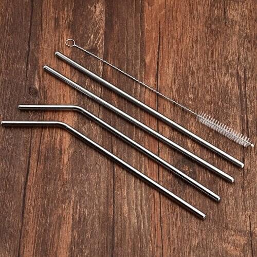 Kitchen Barware Bar Accessories Stainless Steel Coffee Milk elbow straight pipes Drinking Straws brushes 10PC/lot