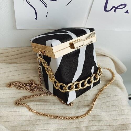 Zebra Leopard Pattern Pu Leather Box Bags For Women 2020 Mini Chain Shoulder Handbags Female Travel Totes Lady Cross Body Bag