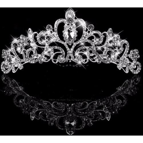 ANGELADY 1PC Bridal Princess Crystal Rhinestone Tiara Wedding Prom Crown Comb Veil Headband Women Girls Hair Accessries