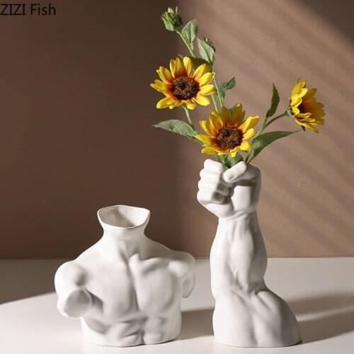 Bodybuilding Character Ceramic Flowers Vase Muscle Man Flower Pots Decorative Bust Figure Vases Flower Arrangement Home Decor