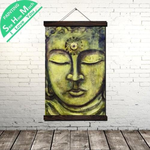 Eternal Buddha Scroll Painting Canvas Vintage Poster and Prints Wall Art Pictures Living Room Bedroom Farmhouse Decoration