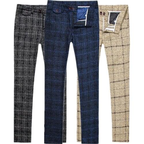Winter Mens Plaid Pants large size S M L XL XXL XXXL 4XL 5XL Men trousers Slim Design suit Pants Men Yellow Blue Gray Black pant