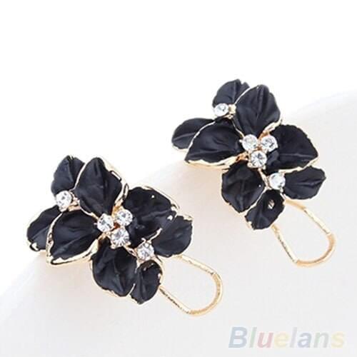 Women 2014 New Fashion Elegant Crystal Gardenia Flower Ear Studs Earring Ear Buckle earrings for women 08RY