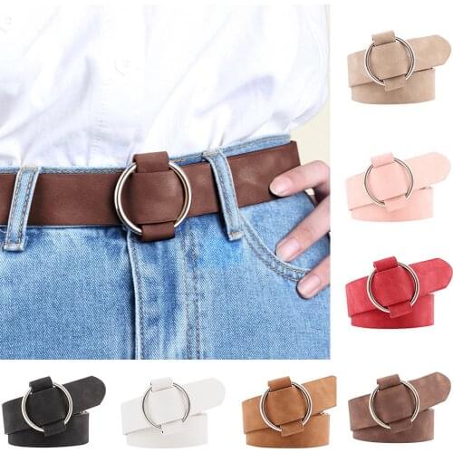 Pu Leather Quality Ladies Fashion Latest Needle-free Metal Round Buckle Belt Jeans Wild Luxury Brand The Women Belt For Girl#P30
