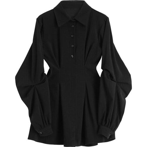 WSYORE Women Slim Classic Black High Waist Dress New Spring and Autumn Base Wild Long-sleeve Dress Female NS2841