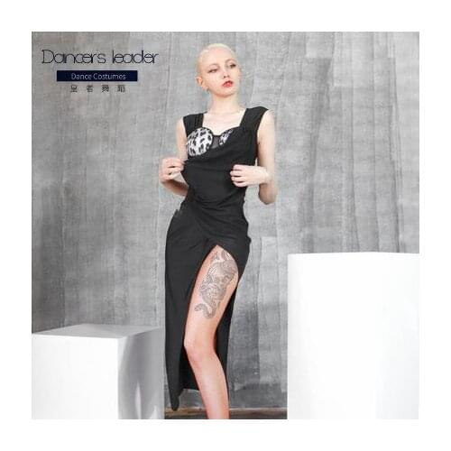 Latin dance dress irregular high slit practice skirt sexy mesh dance dress female adult elegant stage costume