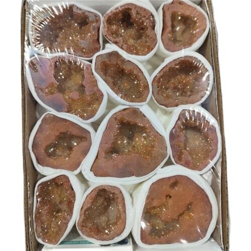 1Box Geode Raw Natural Stone Aura Yellow Agate Quartz Crystal Cluster Minerals Reiki Healing Crystal Geode