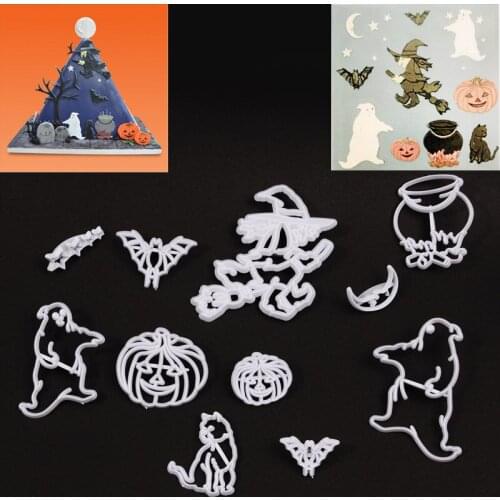11Pcs Halloween Pumking Ghost Cake Fondant Cutting Mould Cake Decorating Tools Cookie Cutter Plastic Cupcake Sugarcraft Cutter