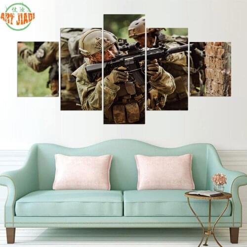3-4-5 Piece Canvas Art MILITARY SOLDERS STORMED THE BUILDING CANVAS PAINTING HD Decorations For Home Wall Art Prints Canvas B322