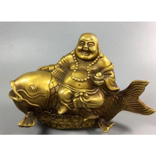 6.2“Tibet Tibetan Buddhism brass Qianlong carp Maitreya Buddhism statue