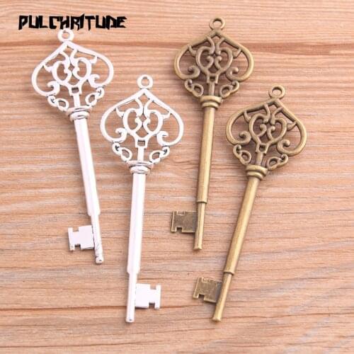 6pcs 22*69mm Two Color Hollow Key Charms Pendants Handmade Decoration Vintage For DIY Jewelry Making Findings