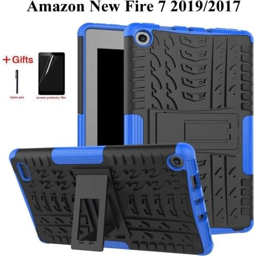 Armor KickStand Shockproof Heavy Duty Silicone Case for Amazon Kindle Fire 7 2019 2017 Cover for Amazon New Fire7 case+film+pen
