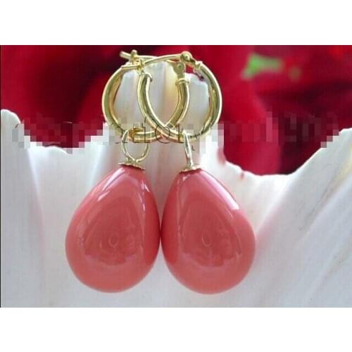 Free shipping Natural 12-16mm Pink Drip Shell Pearl Earrings f929