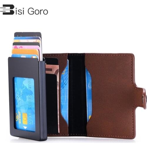BISI GORO RFID Secure Cash and Cards Wallet Button 2021 Case Business Card Holder tarjetero hombre cuero Travel Document Holder