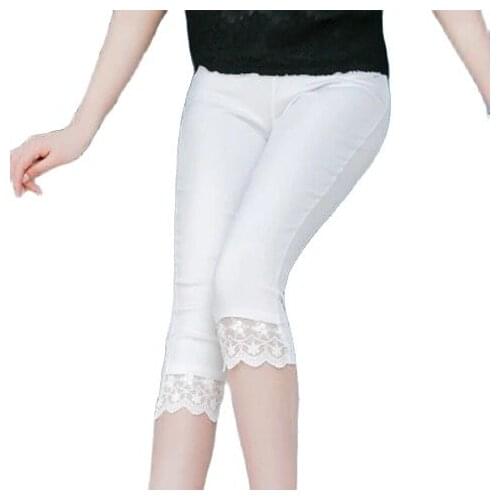 Women Thin Summer black White Pants Ladies Elastic Plus Size Slim lace Pants Leggings Length Pencil Capris Pants