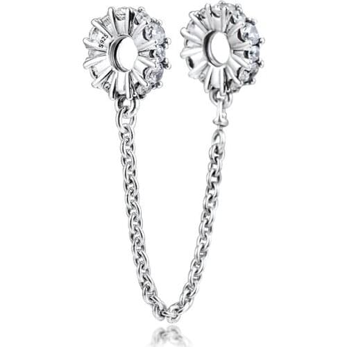 Beads For Jewelry Making Clear Sparking Safety Chain Charm Fashion Beads For Original Bracelet Sterling Silver Jewelry Woman DIY